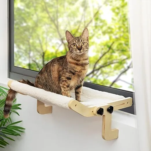 COZIWOW Cat Window Perch, Cat Window Hammock with Adjustable Cat Bed Seat & 2 Mounting Options, Cat Perch for Indoor Large Cats, Cat Wall Window Furniture for Windowsill, Bedside, Drawer and Cabinet