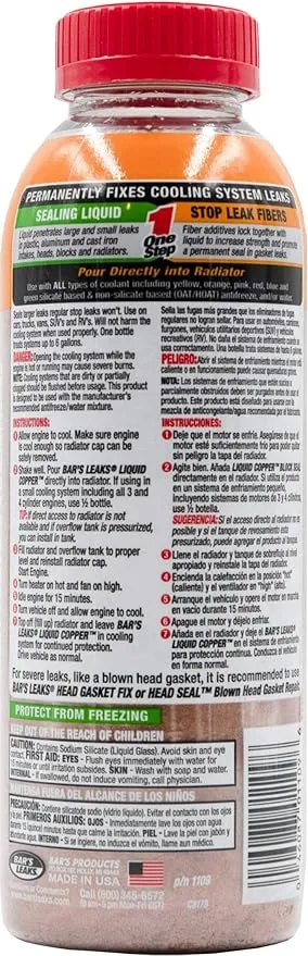 Bar's Leaks 1109 Block Seal Liquid Copper Intake and Radiator Stop Leak - 18 oz.
