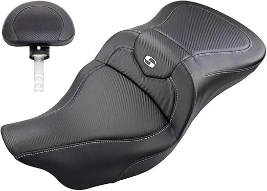 Saddlemen 0801-1191 808-07B-186BR Extended Reach Road Sofa Carbon Fiber Seat W/Backrest 08+ TOURING MODELS, Black