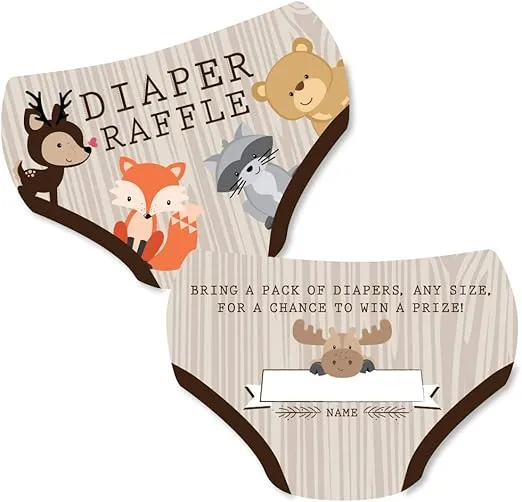 Big Dot of Happiness Woodland Creatures - Diaper Shaped Raffle Ticket Inserts - Baby Shower Activities - Diaper Raffle Game - Set of 24
