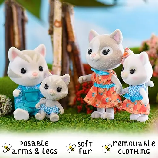 The Purringtons Cat Family, 4 Miniature Doll Figures, Small