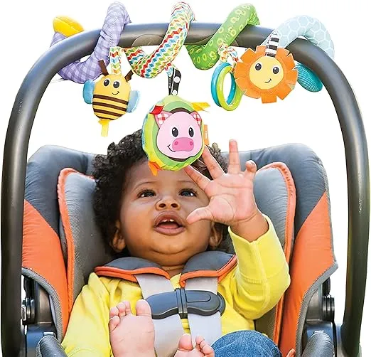 Infantino Stretch & Spiral Activity Toy - Textured Play Activity Toy for Sensory Exploration and Engagement, Ages 0 and Up, Blue Farm, 1 Count (Pack of 1)