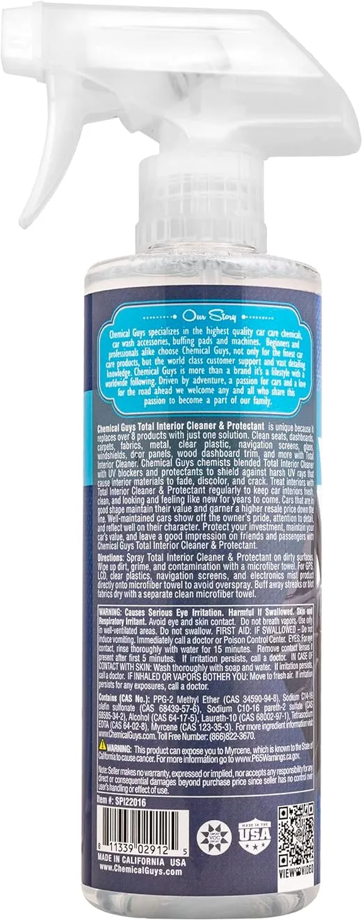 Chemical Guys SPI22016 Total Interior Cleaner and Protectant, Safe for Cars, Trucks, SUVs, Jeeps, Motorcycles, RVs & More, 16 fl oz
