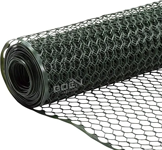 Boen - Plastic Hex Chicken Wire Mesh Temporary Fence Roll (3' x 25' - Green) - Plastic Fence Poultry Netting for Temporary or Semi Permanent Enclosures, Deer Netting Fence, Construction Fencing