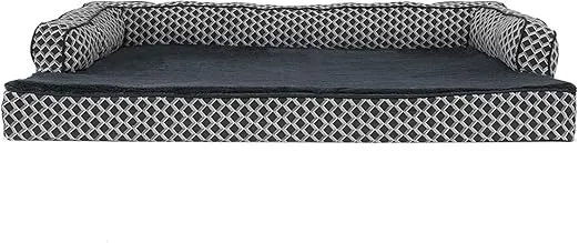 Furhaven Cooling Gel Dog Bed for Large Dogs w/ Removable Bolsters & Washable Cover, For Dogs Up to 95 lbs - Plush & Woven Decor Comfy Couch Sofa - Diamond Gray, Jumbo/XL