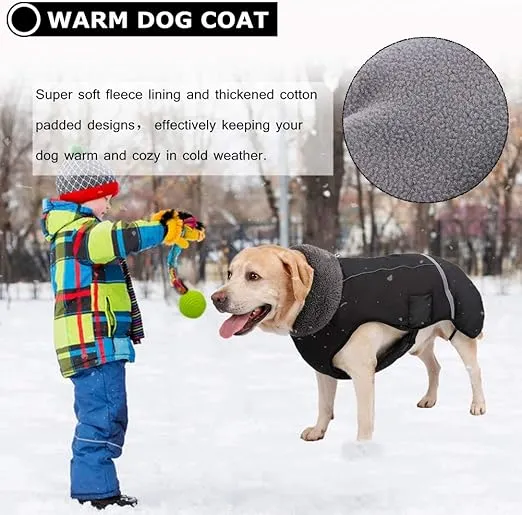 QBLEEV Warm Dog Coat Reflective Dog Jacket, Waterproof Dog Winter Coat Turtleneck Dog Clothes for Cold Weather, Thick Fleece Dog Snowsuit Christmas Dog Vest Pet Apparel for Small Medium Large Dogs M