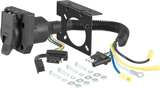 CURT 57672 Dual-Output 4-Way Flat Vehicle-Side to 7-Way RV Blade Trailer Wiring Adapter , Black