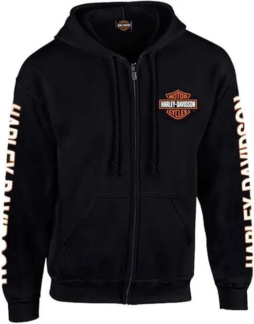 Harley-Davidson Men's Hooded Sweatshirt, Bar & Shield Zip Black Hoodie 30299142
