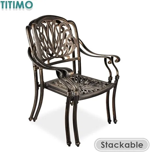 TITIMO 2 Piece Outdoor Patio Dining Chair Bistro Set Cast Aluminum Patio Furniture Dining Chairs for Patio Furniture Garden Deck Antique Bronze (Without Cushions)
