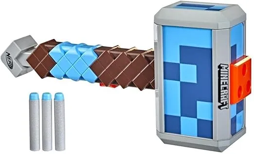 Nerf Minecraft Stormlander Dart-Blasting Hammer, Fires 3 Darts, Includes 3 Official Elite Darts, Pull-Back Priming Handle