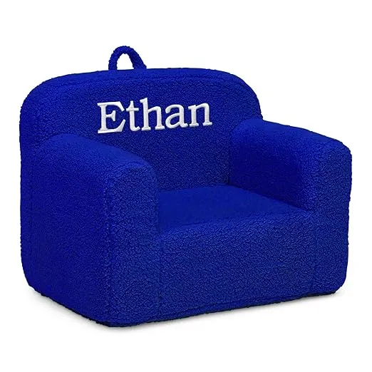Delta Children Personalized Sherpa Cozee Chair - Customize with Name – Foam Kids Chair for Ages 18 Months and Up, Royal Blue