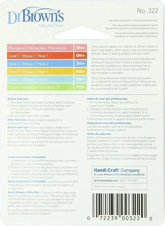 Dr. Brown's 8 Pack Natural Flow Level 2 Standard Nipple