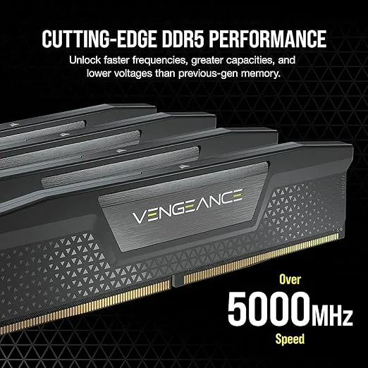 CORSAIR VENGEANCE DDR5 RAM 64GB (2x32GB) 6000MHz CL40 Intel XMP iCUE Compatible Computer Memory - Black (CMK64GX5M2B6000C40)