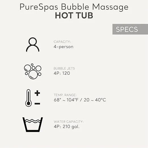 INTEX 28425EH PureSpa Bubble Massage Spa Set Outdoor Inflatable Portable Hot Tub, Includes Energy Efficient Spa Cover, Saltwater System Ready, 4 Person, 77in x 28in