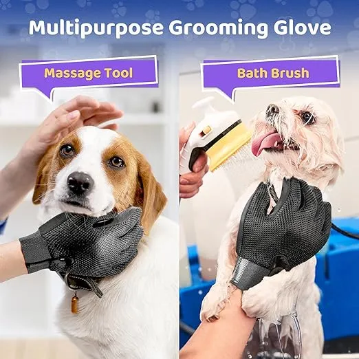 Pet Hair Remover Glove - Gentle Pet Grooming Glove Brush - Deshedding Glove - Massage Mitt with Enhanced Five Finger Design - Perfect for Dogs & Cats with Long & Short Fur - 1 Pack (Right-hand), Purpl