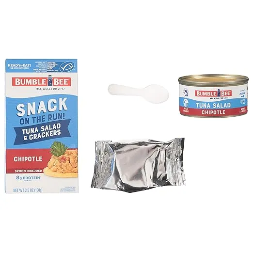 Bumble Bee Snack On The Run Chipotle Tuna Salad with Crackers Kit, Ready to Eat Spoon Included Wild Caught Tuna Shelf Stable & Convenient Protein Snack- 3.5 Oz (Pack of 12)