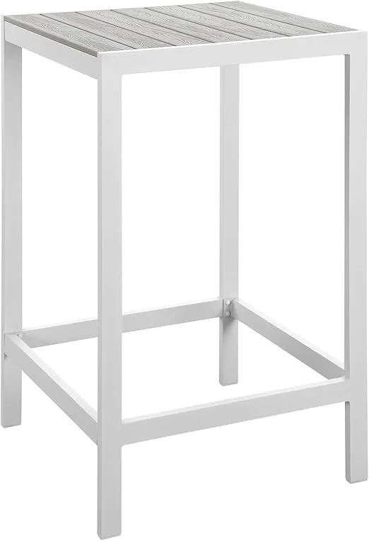 Modway Maine Aluminum Outdoor Patio Bar Table in White Light Gray