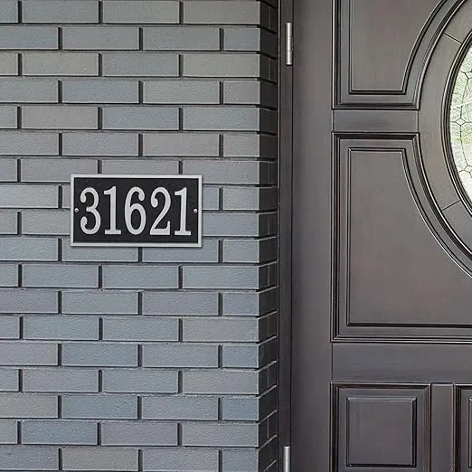 Whitehall Personalized Cast Metal Address Plaque - Custom House Number Sign - Rectangle (11" x 6.25") - Black with Gold Numbers