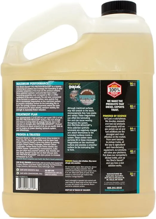 Hot Shot's Secret Friction Reducer FR3 1 Gallon Synthetic Oil Additive Protects Engine & Improves Performance, Friction Modifier for Gas & Deisel Engines Increases Fuel Economy HSSFR332Z