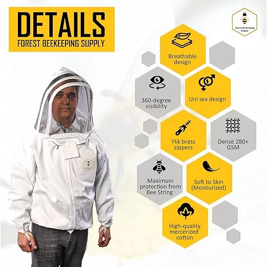 Beekeeping Jacket with Fencing Veil – Premium 100% Cotton Bee Jacket for Professional Beekeepers by Forest Beekeeping Supply (Medium)