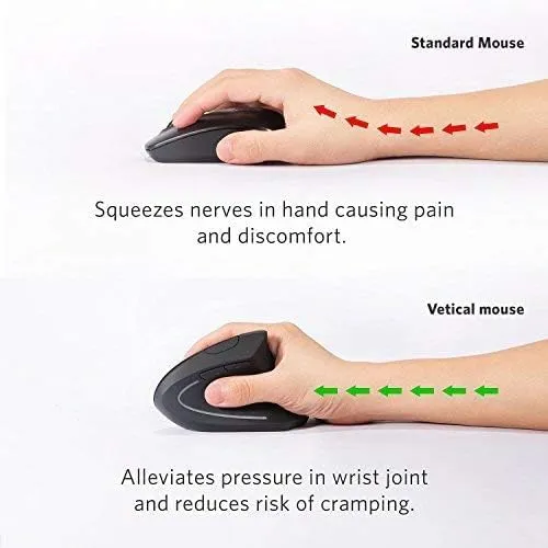 KT 2.4G Wireless Vertical Ergonomic Optical Mouse, 800/1200 /1600 DPI, 5 Buttons for Laptop, Desktop, PC, MacBook Black
