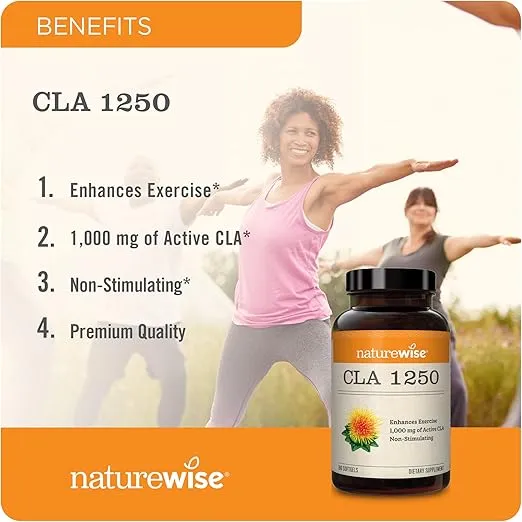 NatureWise CLA 1250 - CLA Supplement with Conjugated Linoleic Acid for Women and Men, Non-Stimulating CLA, Supports Healthy Weight, Fitness Goals - non-GMO, Gluten Free - 180 Softgels[2-Month Supply]