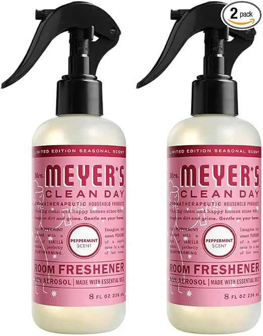 Mrs. Meyer's Room and Air Freshener Spray, Non-Aerosol Spray Bottle Infused with Essential Oils, Peppermint 8 Fl Oz (Pack of 2)