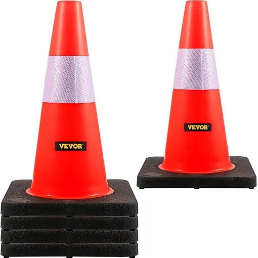VEVOR Safety Cones, 18 in/45 cm Height, 5 PCS PVC Orange Traffic Cone with Reflective Collar and Black Weighted Base, Used for Traffic Control, Driveway Road Parking and School Improvement