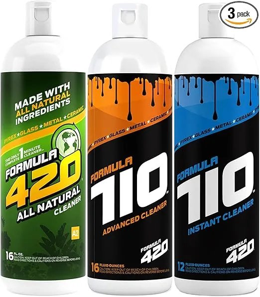 Formula 420 Bundle Pack : 1 Bottle ALL NATURAL Pipe Cleaner - Cleans - Glass, Pyrex, Metal, Ceramic 16 oz, 1 Bottle Formula 710 Advanced Cleaner 16oz & 1 Bottle Formula 710 Instant Cleane