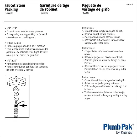 Plumb Pak PP810-12 Twist Faucet Stem Packing, 24 in L X 1/8 in W, Graphite