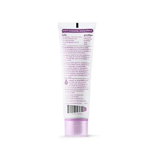 hello All Over Lavender Vanilla Whole Body Deodorant Cream, Aluminum Free Deodorant Cream for Pits, Privates + More, Offers 72 Hours of Freshness, Safe for Sensitive Skin, Vegan, 1 Pack, 3 Oz Tube