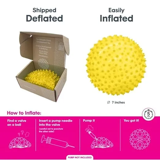 Edushape The Original Sensory Ball for Baby - 7" Deflated Transparent Yellow Color Baby Ball That Helps Enhance Gross Motor Skills for Kids Aged 6 Months & Up - Colorful Unique Toddler Ball