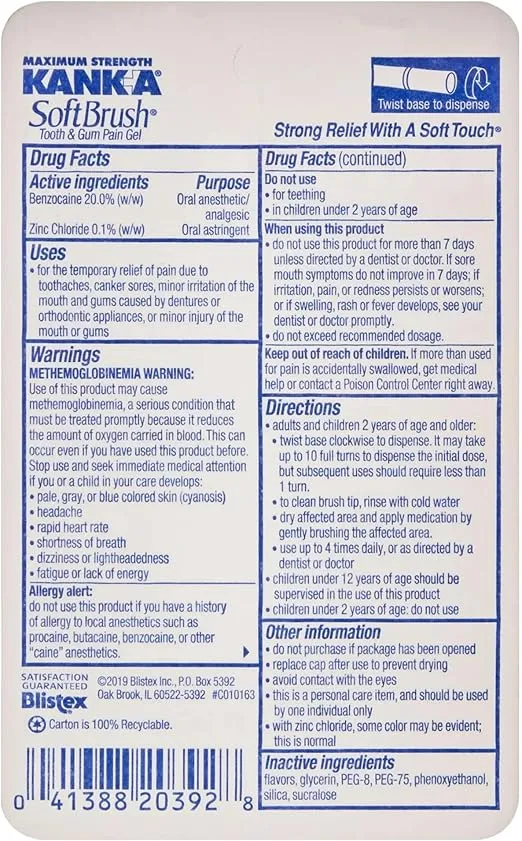 Kank-A Kank-A Soft Brush Tooth/Mouth Pain Gel Professional Strength, 0.07 oz (Pack of 4)Q