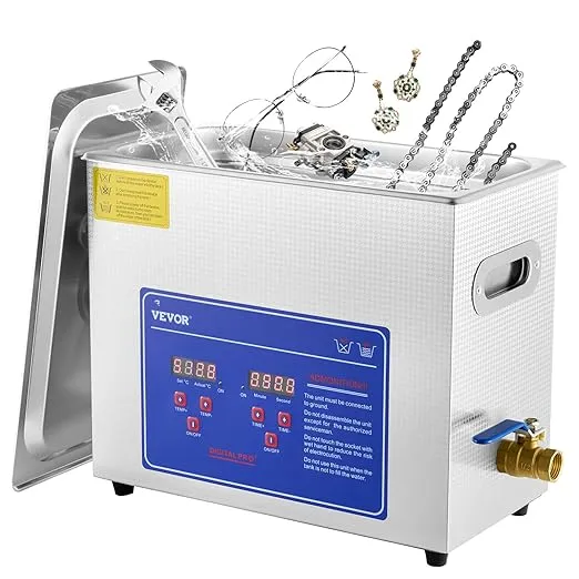 VEVOR Ultrasonic Cleaner with Digital Timer & Heater, Professional Ultra Sonic Jewelry Cleaner, Stainless Steel Heated Cleaning Machine for Glasses Watch Rings Small Parts Circuit Board (6L)