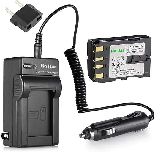 Kastar Battery and Charger for JVC BN-V408 BN-V408U BN-V416 BN-V416U BN-V428 BN-V428U and JVC GR-DZ7 GR-HD1 GR-PD1 GR-VF1 GR-Z7 JY-VS200 GV-DV300 GV-DV301 GY-HD100 GY-HD101 GY-HD110 GY-HD111 JY-HD10