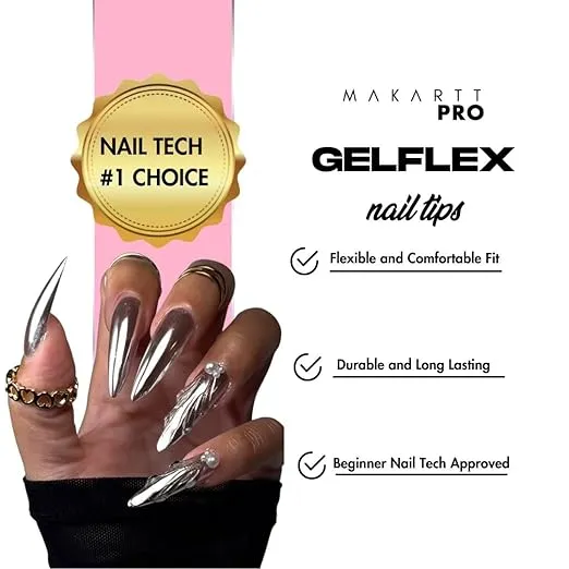 MarkattPro GelFlex Soft Gel Natural Stiletto Medium Square Nail Tips 500pc Box | 14 Sizes 00-9, Soft Gel Nail Tips For Nail Technicians | Medium Square Stiletto Clear