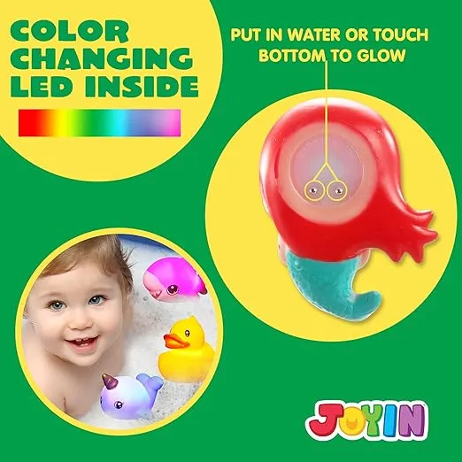 JOYIN 12Pcs Light Up Bath Toys, Toddler Flashing Colourful LED Bathtub Mermaid Toy, Baby Bathtime Floating Rubber Shower Toy for Infant Baby Kids Boy Girl Birthday Valentines Gift Swimming Pool Party
