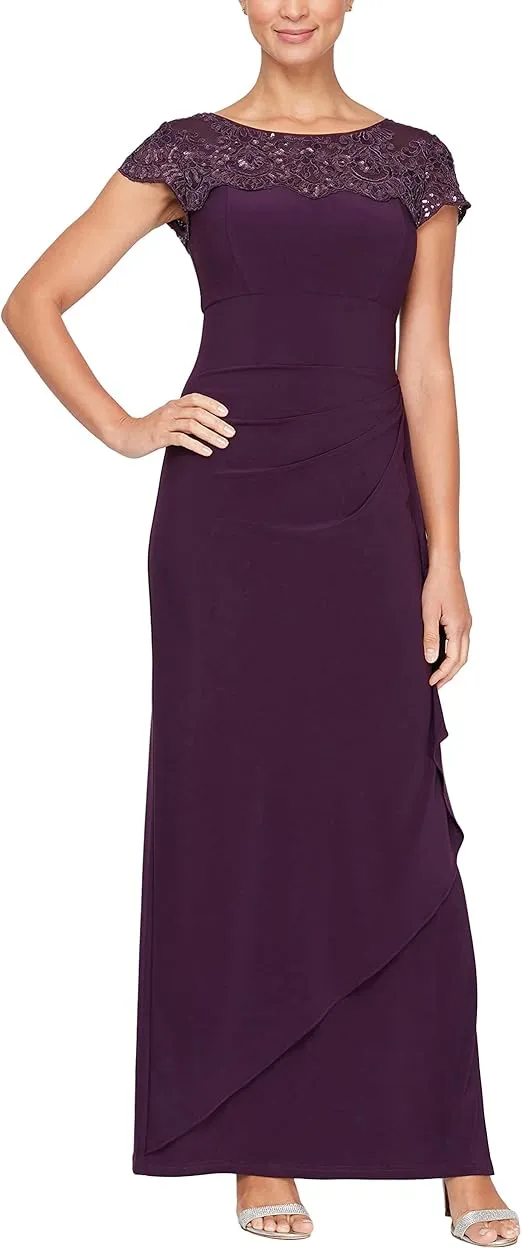 Alex Evenings Women's Long Column Dress with Sweetheart Neck (Petite and Regular)