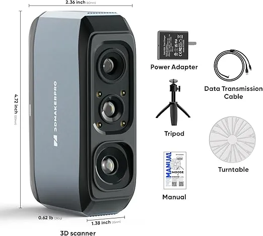 3D Scanner for 3D Printing, Handheld 3D Model Scanner with 0.03mm High Detailed Precision, 24-bit Color Camera, Anti-Shake Lenses, Compatible with Windows/MacOS, Moose (Premium)