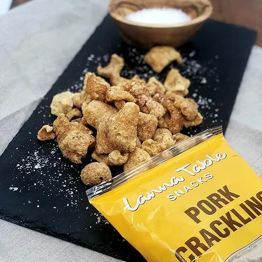 Lanna Table Pork Cracklins, Southern Flavor Chicharrones Style, Fried Pork Skins Attached with Fat, Salt Added, 0g Carbs, High Protein, Today's Popular Diets, Gluten Free, 5 Oz Family Size Bag (Pack of 3)