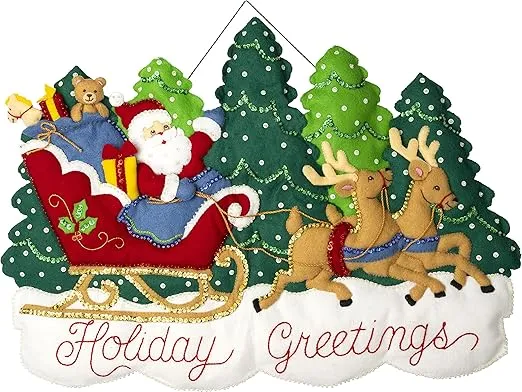 Bucilla Felt Applique Wall Hanging Kit, Holiday Greetings, Perfect for DIY Arts and Crafts, 89296E