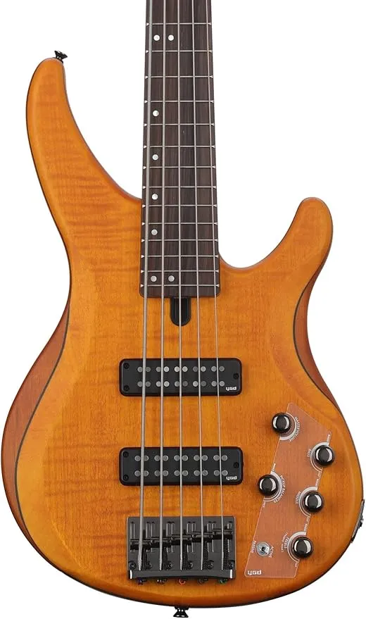 Yamaha TRBX605 5-String Flamed Maple Bass Guitar, Matte Amber