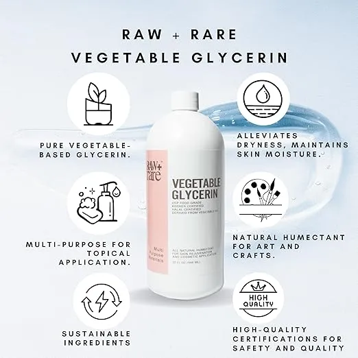 Vegetable Glycerin/Glycerine Quart (32 fl. oz.), Natural Pure USP Food Grade/Cosmetic Grade, For Skin, Hair, Crafts, Soap Base Oil - Kosher, Halal and Pharmaceutical for by Raw Plus Rare