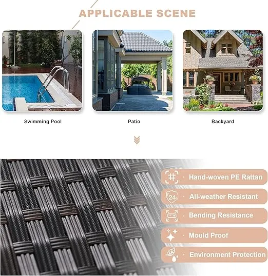 Kullavik Outdoor Patio Furniture Set 6 Pieces Sectional Rattan Sofa Set Brown PE Rattan Wicker Patio Conversation Set with 5 Sand Seat Cushions and 1 Tempered Glass Table