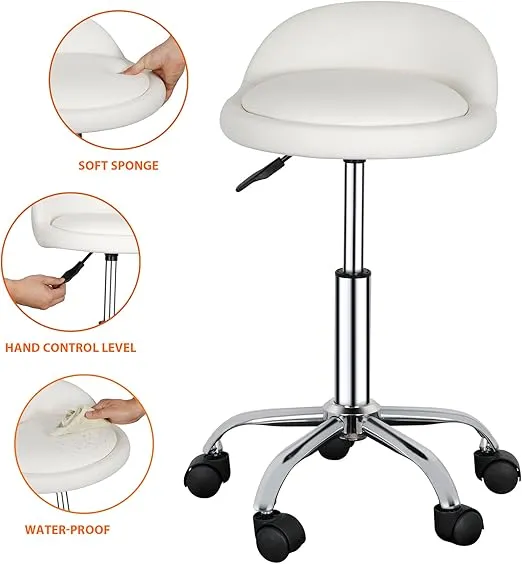 SUPER DEAL Adjustable Height Hydraulic Rolling Swivel Stool Tattoo Facial Massage Spa Salon Medical Stool with Back Rest (White)
