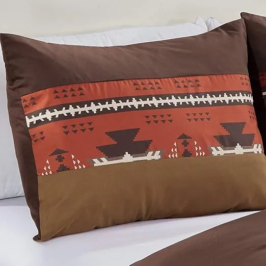WPM 7 Piece Western Southwestern Native American Design Comforter Set Coffee Brown Queen Size Bed in a Bag Navajo Bedding- Makala (Spice Brick, Queen)