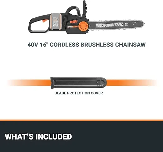 Worx Nitro 40V 16" Cordless Brushless Chainsaw 4.0 Ah Tool Only WG385.9