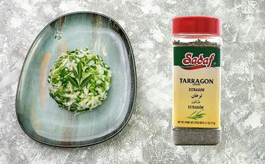 Sadaf Tarragon 2.5 oz. - Dried Tarragon Leaves - Tarragon for salad dressings - Dry Tarragon Herb in a PET Bottle with Shaker Top - Natural, Vegan, Kosher, Halal