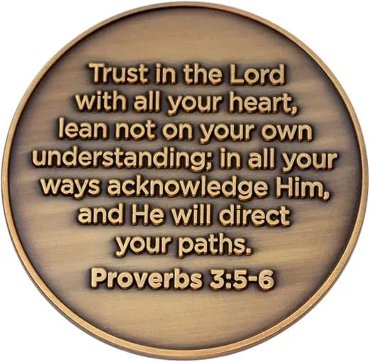 God I Trust You Christian Challenge Coin, Trust in The Lord with All Your Heart, Pocket Token of Trust and Serenity, Antique Gold Plated Proverbs 3:5-6 Gift