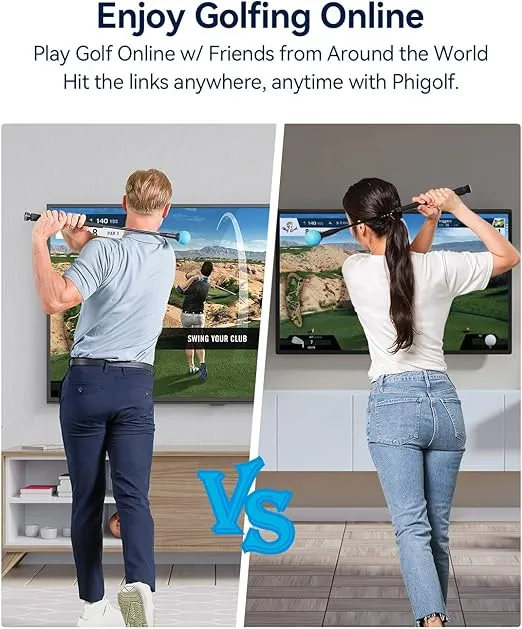 PHIGOLF Home Golf Game Simulator: Enjoy Interactive Golf with Motion Sensor & Swing Stick for Indoor & Outdoor Fun – 38,000+ Courses Worldwide, Compatible with Android, iOS, App & E6 Connect